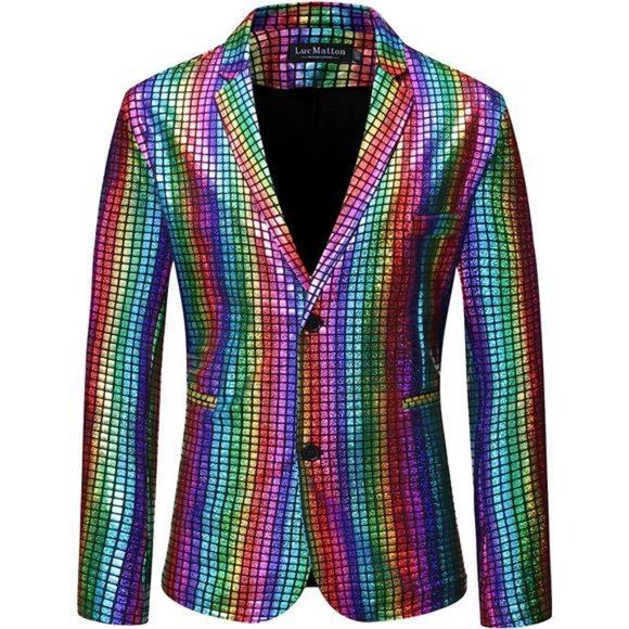 Men's 2 Piece Disco Sets Shiny Jacket and Pants Metallic Sequin Suits - Picture 3 of 14